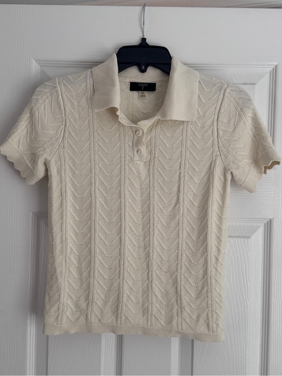 Tahari Tops - Tahari Cream Short-Sleeve Cable Knit Polo Sweater